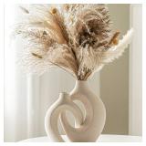 Lvases Snuggle Hollow Ceramic Vase Set of 2, Nordic Modern Boho ins Style Decorative Ceramic Aesthetic Flower Vase for Home Decor (Milky White W 6.3\ X H 8.4\in)in