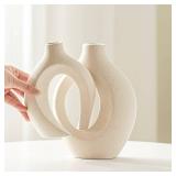 Lvases Snuggle Hollow Ceramic Vase Set of 2, Nordic Modern Boho ins Style Decorative Ceramic Aesthetic Flower Vase for Home Decor (Milky White W 6.3\ X H 8.4\in)in
