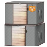 BALEINE 2 Pack Clothes Storage Bags, 24 Gallon Storage Containers with Reinforced Handle, Sturdy Zipper, Closet Organizer for Blanket, Comforter, Pillow, Bedding (Grey, 2 Pack)