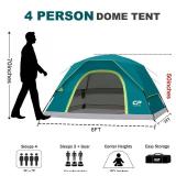 CAMPROS CP 4 Person Tent, Dome Tents for Camping with Rainfly, Waterproof Camping Tent Easy Set Up, Portable Family Tent with Large Mesh Window and Carry Bag for Outdoor Hiking