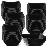 Tanlade 50 Pcs Square Plastic Serving Bowls Disposable Snack Salad Bowl Small Party Candy Bar Containers Taco Bar Serving Dishes for Buffet Chips Fruit(Black,8 oz)