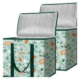 BALEINE 2Pk Insulated Reusable Grocery Bags, Collapsible Cooler Bag for Groceries, Heavy Duty Large Insulated Bag (16ftftx9ftftx13ftft, Spring Stroll)