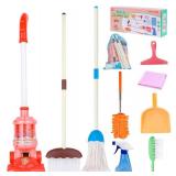 Meland Kids Cleaning Set - 8Pcs Toddler Broom and Toy Vacuum Cleaner, Pretend Play Children House Cleaning Toys, Christmas Birthday Gift for Girls and Boys