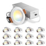 Amico 12 Pack 2 Inch 5CCT Ultra-Thin LED Canless Recessed Ceiling Light with Junction Box, 2700K3000K3500K4000K5000K Selectable, CRI90, 6W=40W, 350LM, Dimmable Canless Wafer Downlight-ETLandFCC