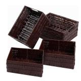 Elevon Handmade Storage Basket Set of 4, Plastic Wicker Baskets for Organizing with Handles, Storage Bins for Home Kitchen Countertop, Shelf Organizer, Waterproof, Coffee