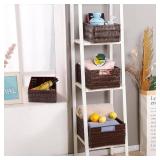 Elevon Handmade Storage Basket Set of 4, Plastic Wicker Baskets for Organizing with Handles, Storage Bins for Home Kitchen Countertop, Shelf Organizer, Waterproof, Coffee