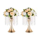 Gold Vases for Centerpieces, 10.2in Crystal Flower Arrangement Stand, Wedding Centerpieces for Tables, Tall Metal Flower Vase Holders for Wedding, Event, Reception, Birthday, Home Decor, 2 Pcs