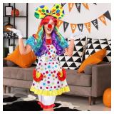 Handepo 6 Pcs Clown Costume Set Women Circus Dress Rainbow Clown Wig Headband Nose Shorts Gloves for Halloween cosplay(Medium)