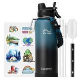 Swigina 2-IN-1 LID Insulated Water Bottle with Silicone Boot (36hrs Cold18hrs Hot) - DIY Stickers, Leakproof, BPA Free, 40 oz