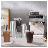 lucdnc 25 Sets - 16oz Disposable Clear Plastic Cups with Lids and Smoothies Straws Party Drinking Cups for Milkshakes,Cold Coffee