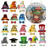 GlikCeil 33 Pcs Christmas Interchangeable Highland Cow Welcome Sign Highlands Cow Seasonal Hanging Door Decor Wooden Interchangeable Door Sign for Christmas Farmhouse Holiday Decor(Colorful Grain)