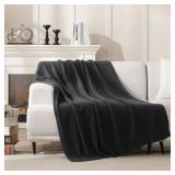 JOOJA Knitted Dark Grey Black Throw Size Blanket Polyester Soft Fleece Blanket for Couch Bed Sofa 50x60 Inches Charcoal Gray