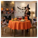 sancua Round Tablecloth - 60 Inch - Water Resistant Spill Proof Washable Polyester Table Cloth Decorative Fabric Table Cover for Dining Tables, Buffet Parties and Camping, Orange