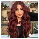 XIXIBI Long Wigs for Women, Wavy Wigs with Lace Hairline, 26 Inch Dark Roots Middle Part Synthetic Heat Resistant Fiber Wig for Daily Party Use