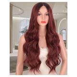 XIXIBI Long Wigs for Women, Wavy Wigs with Lace Hairline, 26 Inch Dark Roots Middle Part Synthetic Heat Resistant Fiber Wig for Daily Party Use