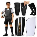 XZQTIVE Soccer Shin Guards with Shin Sleeves and Soccer Socks, Football Shin Pads Set for Kids Youth and Adult,Black