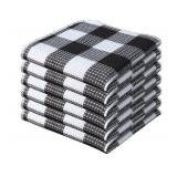 PurpleEssences Waffle Weave Plaid Dish Cloths, 100% Cotton - 12x12 Inches, Soft Absorbent Quick Drying Buffalo Check Dish Rags for Kitchen, 6 Pack - Christmas Holiday Winter - Black and White