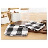 PurpleEssences Waffle Weave Plaid Dish Cloths, 100% Cotton - 12x12 Inches, Soft Absorbent Quick Drying Buffalo Check Dish Rags for Kitchen, 6 Pack - Christmas Holiday Winter - Black and White