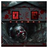 Halloween Garage Door Decorations Horror Clown Garage Door Banner Cover 6x13 Ft Black Scary Spooky Joker Extra Large Halloween Party Backdrop Decor Outdoor Holiday Background Sign Supplies