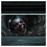 Halloween Garage Door Decorations Horror Clown Garage Door Banner Cover 6x13 Ft Black Scary Spooky Joker Extra Large Halloween Party Backdrop Decor Outdoor Holiday Background Sign Supplies