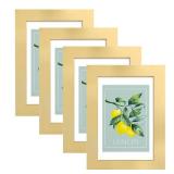 Hongkee 4x6 Picture Frame (4 Pack, Gold), Made of Real Glass and Wooden Frame - Display Pictures 3.5x5 with Mat or 4x6 Without Mat, 4 by 6 Photo Frames TableTop Display and Wall Mounting