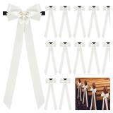 Mindsoft 12 Pcs Ivory Bows Wedding Aisle Decorations 3.94 x 11.8 inch Satin Bows for Chairs Decorative with Nylon Self-Adhesive Tape for Pew Back Elegant Ribbons for Wedding Background Aisle Decor
