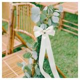 Mindsoft 12 Pcs Ivory Bows Wedding Aisle Decorations 3.94 x 11.8 inch Satin Bows for Chairs Decorative with Nylon Self-Adhesive Tape for Pew Back Elegant Ribbons for Wedding Background Aisle Decor