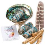 Sage Smudge Kit - White Sage, Palo Santo, Abalone Shell, Smudging Feather | Healing, Purifying, Meditating, Incense, Sage Smudging Kit