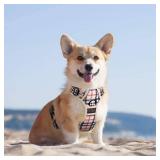 PoyPet Plaid Dog Harness, No Pull Front Clip Pet Vest Harness, Soft Padded Reflective Adjustable Walking Harness with Handle for Medium Dogs(Checkered Beige,M)