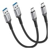 USB A to USB C 3.0 Cable, 6 inch0.5FT (2pack) 10Gbps High Speed Data Transfer, 3A Fast Charging Android Auto USB C Cable, Compatible with Samsung T7, Galaxy S24 S23 Note 20, iPhone 15 16 Pro Max