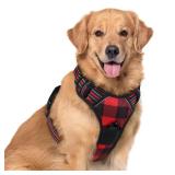 rabbitgoo Dog Harness No Pull with 2 Leash Clips, Adjustable Soft Padded, Reflective Oxford No Choke Pet Vest with Easy Control Handle for Large Dogs, Red Plaid, XL