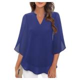 Bebonnie Tunic Tops for Women Loose Fit Dressy,Womenfts Fashion Business Casual Teacher Work Clothes 34 Length Sleeve Office Wear Trendy Fall Fashion Chiffon Blouses Shirts Electric Blue XL