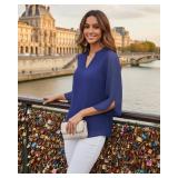 Bebonnie Tunic Tops for Women Loose Fit Dressy,Womenfts Fashion Business Casual Teacher Work Clothes 34 Length Sleeve Office Wear Trendy Fall Fashion Chiffon Blouses Shirts Electric Blue XL