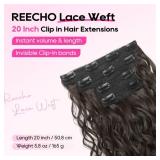 REECHO Curly Hair Extensions, 4PCS 20 inch Clip in Hair Extensions Lace Weft Short Curly Hair Extension Clip Ins Invisible Natural Hairpieces for Women, Off Black