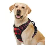rabbitgoo Dog Harness No Pull with 2 Leash Clips, Adjustable Soft Padded, Reflective Oxford No Choke Pet Vest with Easy Control Handle for Large Dogs, Red Plaid, L