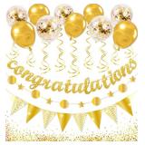 Congratulations Banner Kit - Glitter Congratulation Banner, Triangle Flag Banner, Star Circle Dots Garland, Hanging Swirls, Pre-Assembled Decorations for Graduation, Birthday, Anniversary Party Favors