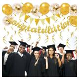 Congratulations Banner Kit - Glitter Congratulation Banner, Triangle Flag Banner, Star Circle Dots Garland, Hanging Swirls, Pre-Assembled Decorations for Graduation, Birthday, Anniversary Party Favors
