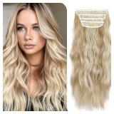 4PCS Clip in Natural Long Wavy Synthetic Hair Extension 20 Inch for Women Dark Golden Mixed Beige Blonde Highlights Hairpieces Thick and Soft Hair Extension