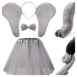 Haysandy Kids Elephant Costume Halloween Cosplay Set Elephant Ears Headband Trunk Tail Tie Tutu Circus Costume Accessories(15.7 Inch,Delicate)