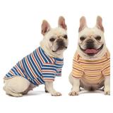 Knuffelen Dog Shirts Cotton Striped T-Shirt, Summer Pet Clothes for Small Dogs, 2-Pack Soft Puppy Apparel Cat Tee, Breathable Stretchy, Blue Yellow L