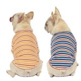 Knuffelen Dog Shirts Cotton Striped T-Shirt, Summer Pet Clothes for Small Dogs, 2-Pack Soft Puppy Apparel Cat Tee, Breathable Stretchy, Blue Yellow L