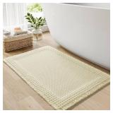 RESARE Waffle Bath Mat for Bathroom, Super Absorbent Bathroom Rugs Non Slip Machine Washable, Ultra Soft Quick Dry Boho Bath Rugs with Tassels for Floor, Upgraded Bordered Design, 18\x30\in Creamin