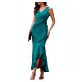 BeryLove Womens Prom Dress Evening Elegant V Neck Formal Cocktail Gowns Christmas Wrap Ruched Long Sleeveless Party Dresses 7099 Teal Blue L