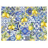 DULUDA 7x5 FT Blue Tiles Lemon Backdrop Summer Fruit Baby Shower Birthday Wall Paper Dessert Table Cloth Photography Background Italian Tiles Party Decorations Banner Photo Booth Props
