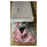 Talltalk 4 Pcs Old Lady Dogs Costume Set Halloween Grandma Dogs Costume Set with Pink Floral Dress Wig Glasses Necklace for Dress up(M)