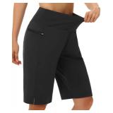 MIVEI Womenfts 11\ Long Swim Board Shorts - High Waisted Quick Dry Beach Swimming Shorts with Zipper Pocket Liner UPF50 Black size large in