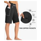 MIVEI Womenfts 11\ Long Swim Board Shorts - High Waisted Quick Dry Beach Swimming Shorts with Zipper Pocket Liner UPF50 Black size large in
