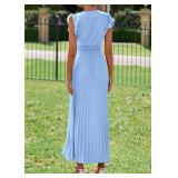 KIRUNDO Womenfts Summer Maxi Dresses Elegant V Neck Ruffle Flutter Sleeves Empire Waist Pleated Flowy Wedding Guest Dress (Light Blue, Small)
