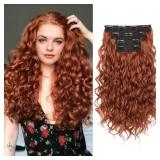 REECHO Curly Hair Extensions, 4PCS 16 inch Clip in Hair Extensions Lace Weft Short Curly Extension Clip Ins Invisible Natural Hairpieces for Women, Copper Red