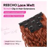 REECHO Curly Hair Extensions, 4PCS 16 inch Clip in Hair Extensions Lace Weft Short Curly Extension Clip Ins Invisible Natural Hairpieces for Women, Copper Red